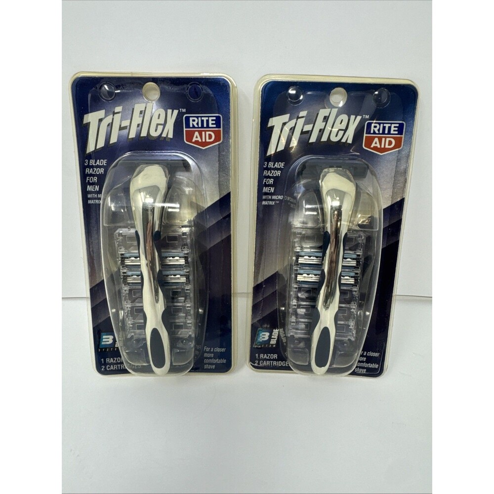 LOT 2 Tri-Flex Rite Aid 3 Blade Razor for Men 1 Razor 2 Cartridges NEW  NOS